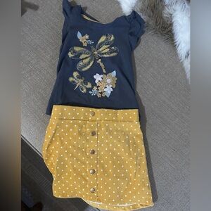 Dragonfly Graphic Tee and Polka Dot Skirt Set Girls size 5/6